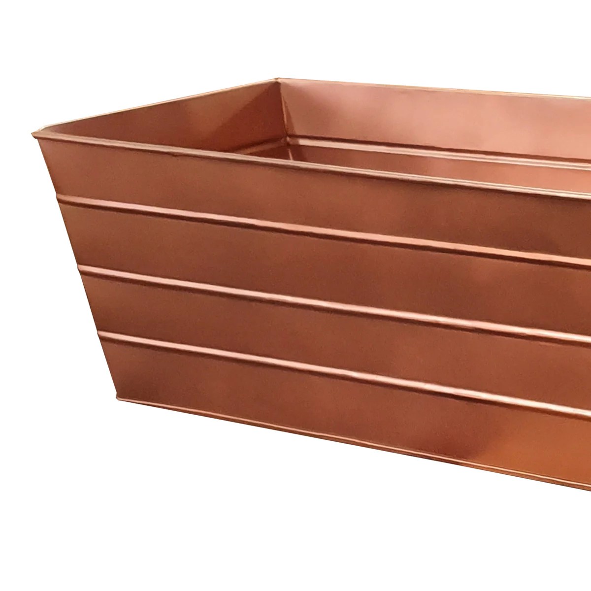 Large Copper Metal Planter Box with Embossed Design - Galvanized Steel, Rectangular, Drainage Holes, Indoor/Outdoor