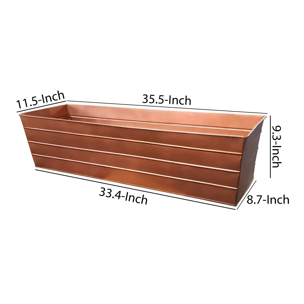 Large Copper Metal Planter Box with Embossed Design - Galvanized Steel, Rectangular, Drainage Holes, Indoor/Outdoor