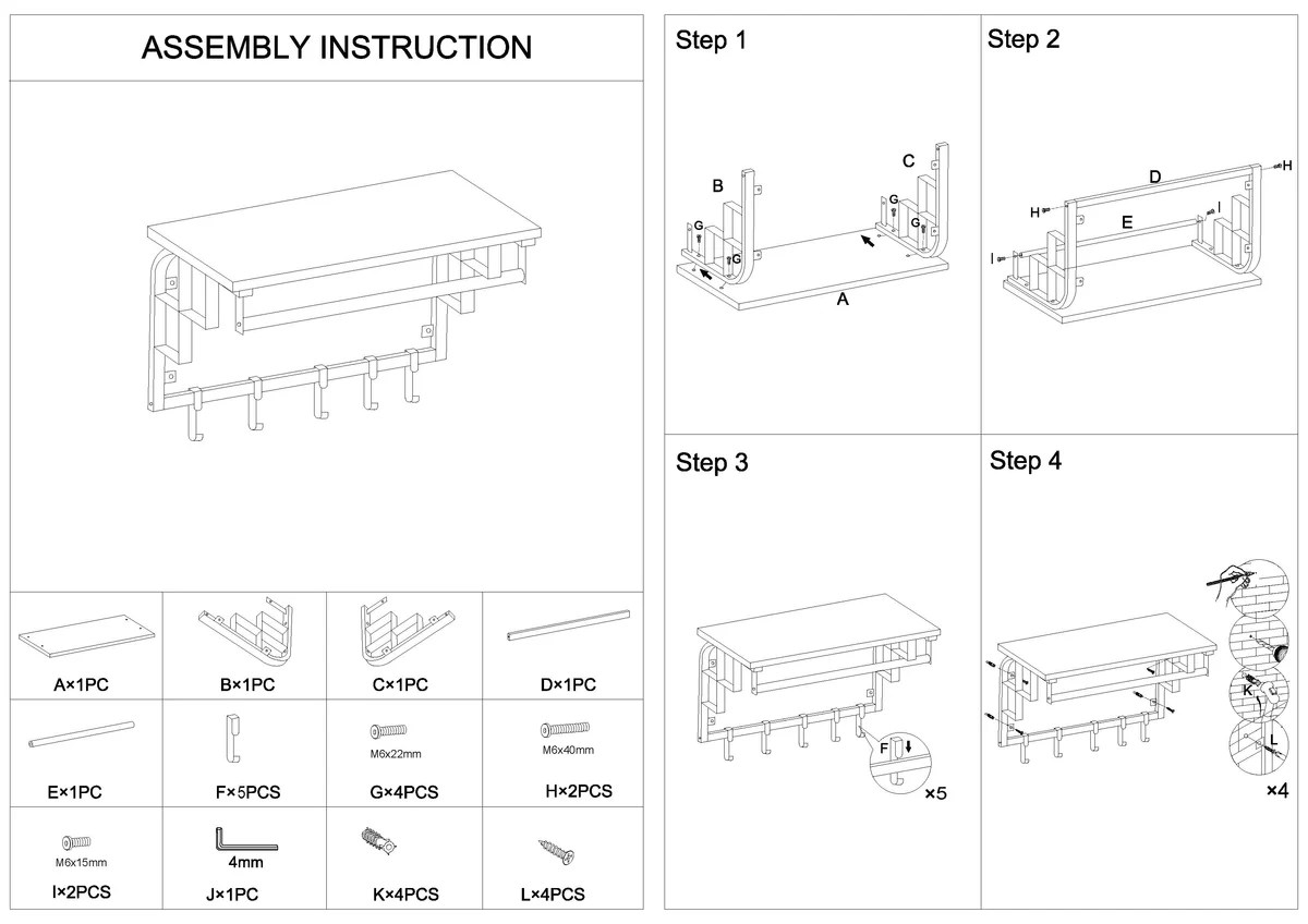BM195870-Assembly-Instructions_c145a049-b363-41fc-a9cd-11e4d9780e57 Rustic Brown Industrial Wall Mount Coat Rack with Shelf & 5 Hooks - Metal & Wood Entryway Organizer - 26 Inch