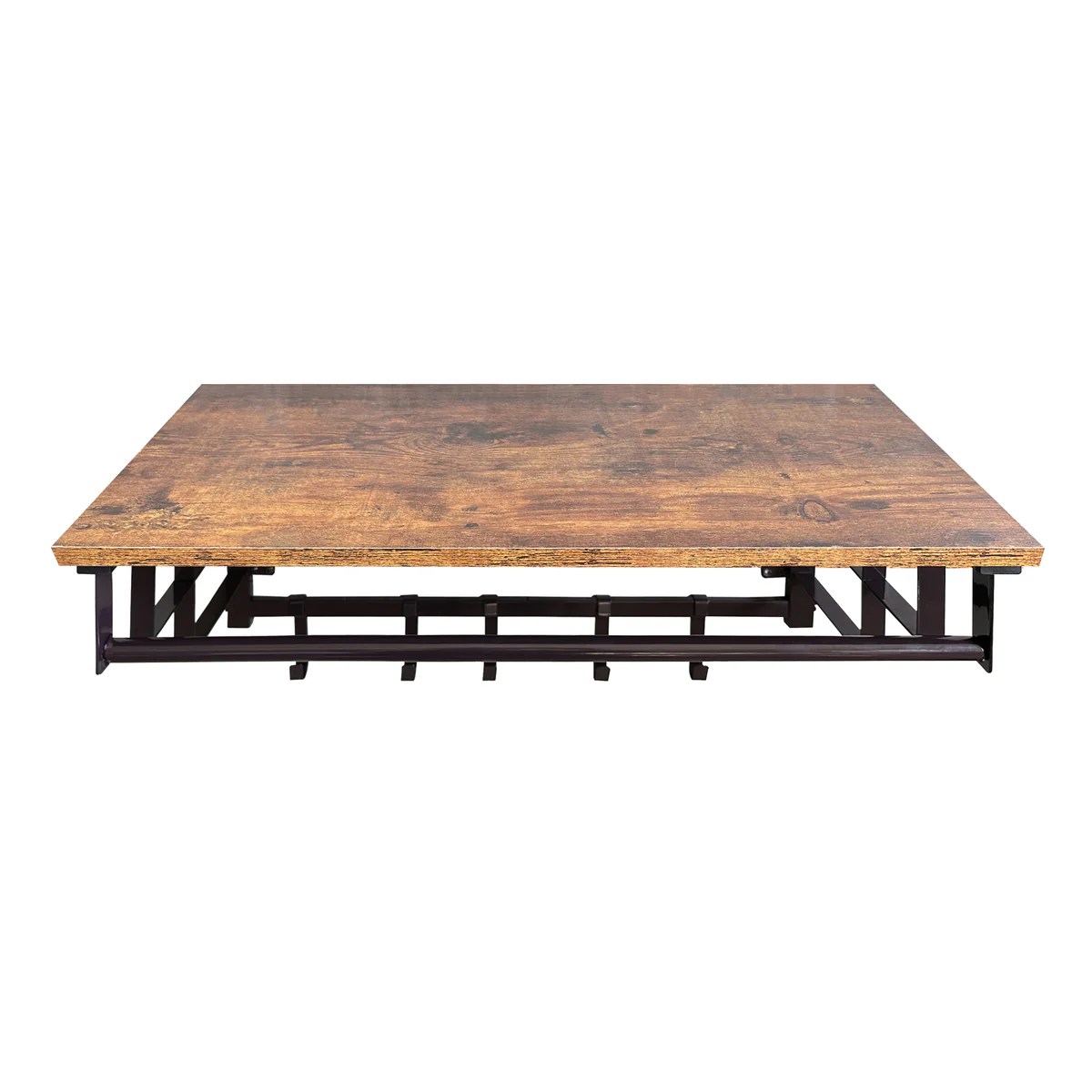 Rustic Brown Industrial Wall Mount Coat Rack with Shelf & 5 Hooks - Metal & Wood Entryway Organizer - 26 Inch