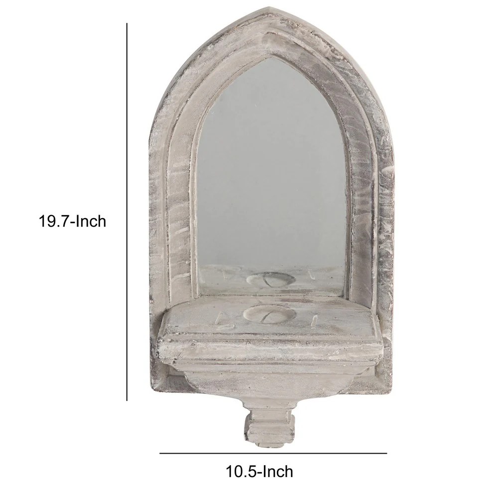 Washed White Cement Wall Mirror - Farmhouse Style Decorative Accent Mirror - 19.7"H x 5.5"W x 10.5"L