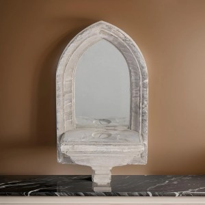 Washed White Cement Wall Mirror - Farmhouse Style Decorative Accent Mirror - 19.7"H x 5.5"W x 10.5"L