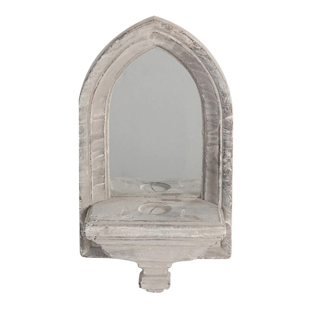 Washed White Cement Wall Mirror - Farmhouse Style Decorative Accent Mirror - 19.7"H x 5.5"W x 10.5"L