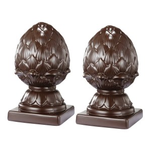 Brown Ceramic Artichoke Bookends, Square Base, Pair, 8.5"H, Decorative Bookends, Library Decor