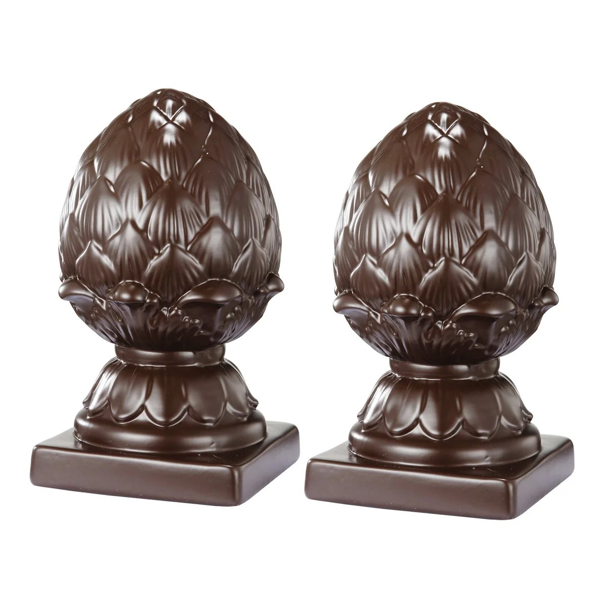 Brown Ceramic Artichoke Bookends, Square Base, Pair, 8.5"H, Decorative Bookends, Library Decor
