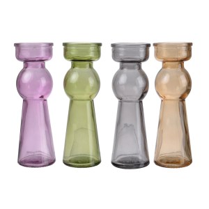 All Nested Glass Pillar Tealight Candle Holders, Set of 4, Multicolor