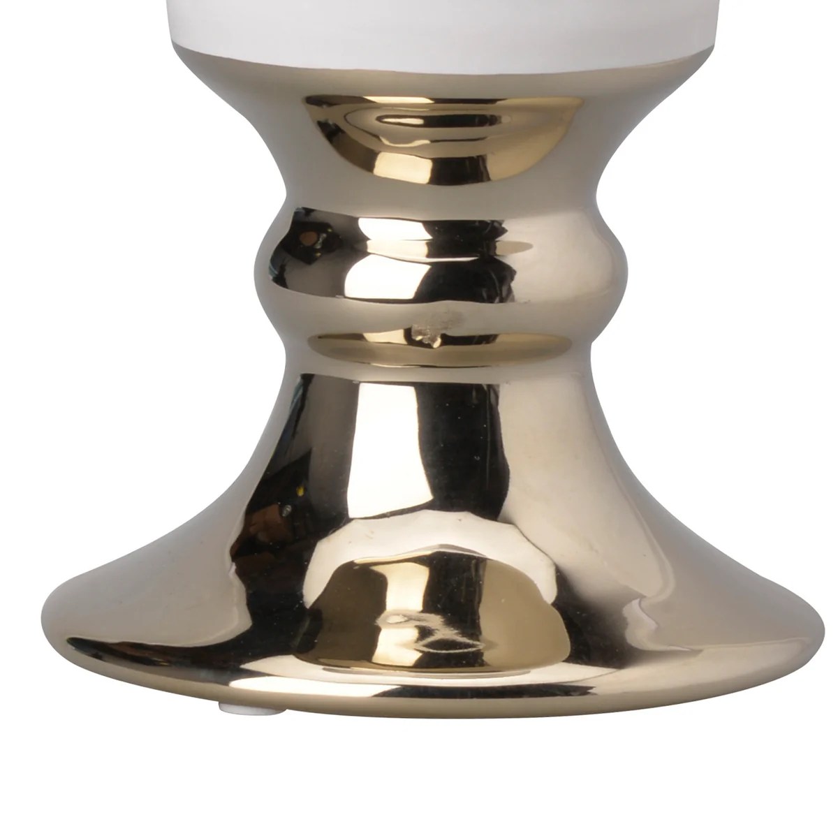 Large White & Gold Ceramic Pedestal Vase, Flared Top, 9.7"H Decorative Table Vase