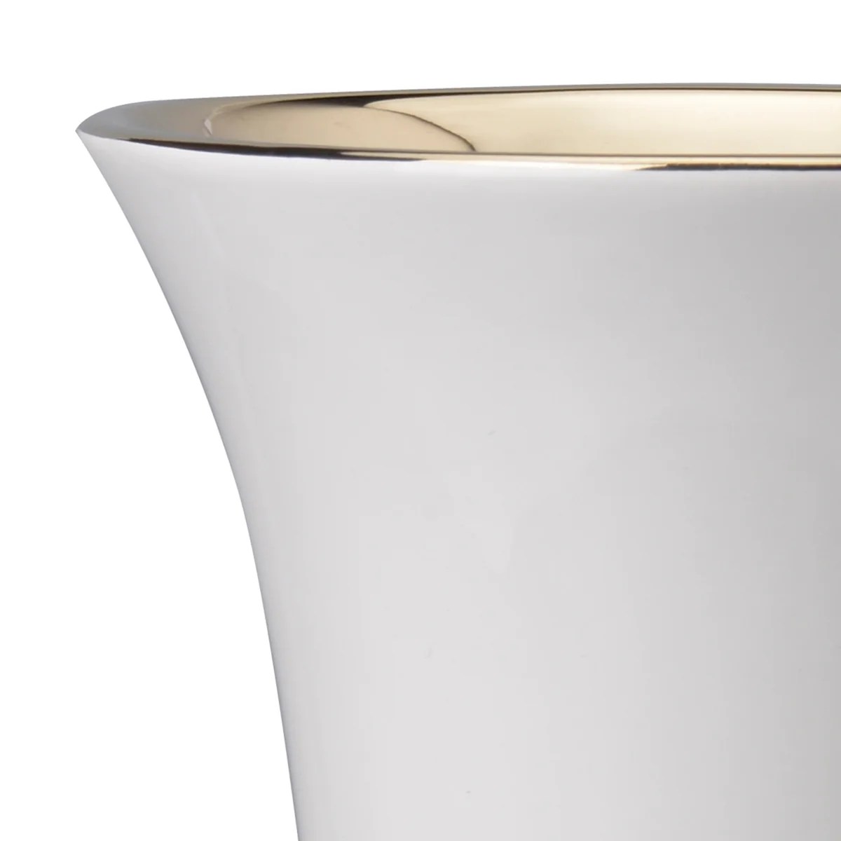 Large White & Gold Ceramic Pedestal Vase, Flared Top, 9.7"H Decorative Table Vase