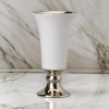 Large White & Gold Ceramic Pedestal Vase, Flared Top, 9.7"H Decorative Table Vase