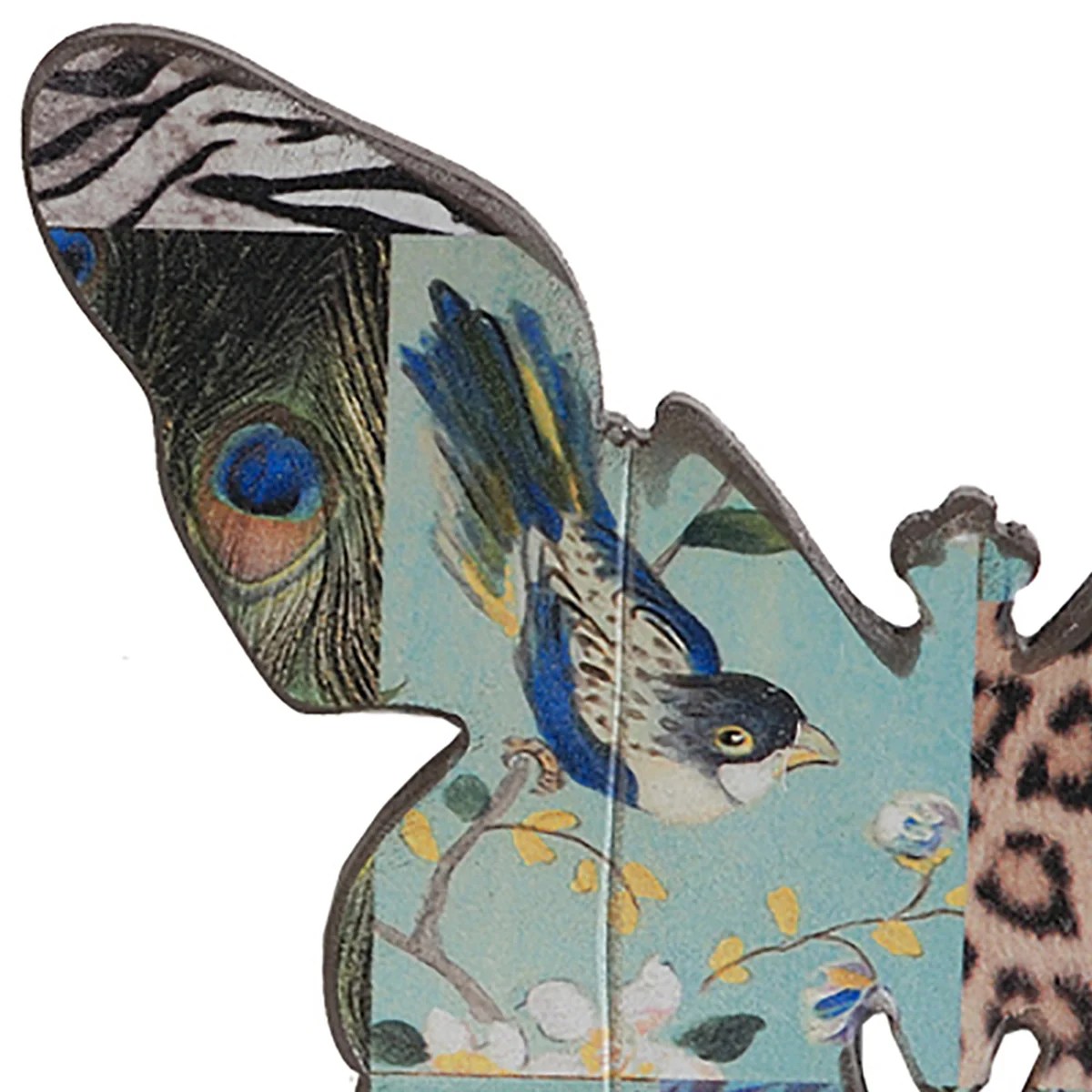 Butterfly Wall Hooks, Exotic Animal Print, Set of 4, Multicolor Wood & Metal Decorative Hooks, 12x3.3x10 Inches