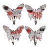 Multicolor Butterfly Wall Hooks - Set of 4 Wooden & Metal Decorative Hooks with Newspaper Print - 6.5"H x 3.3"W x 6.7"L