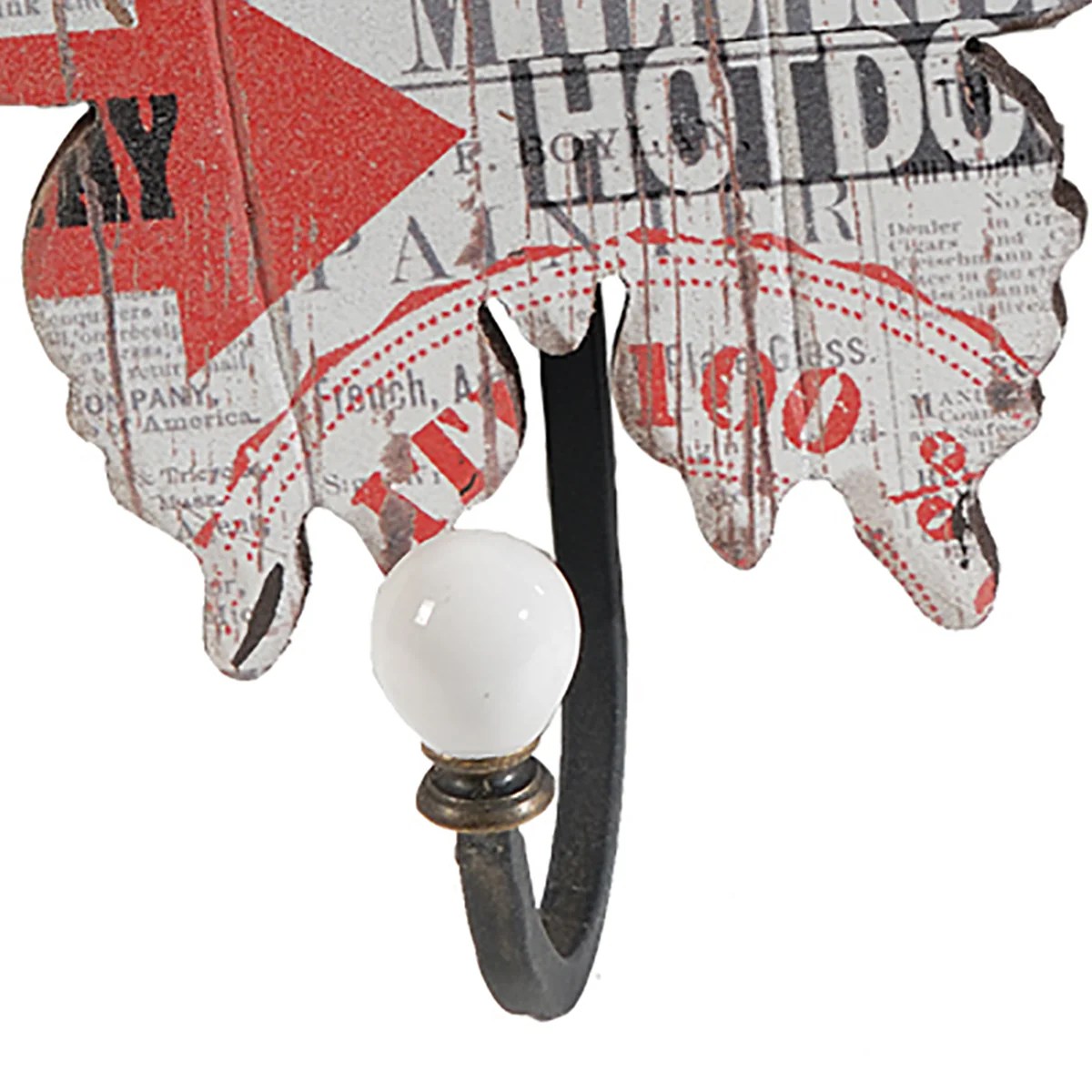 Multicolor Butterfly Wall Hooks - Set of 4 Wooden & Metal Decorative Hooks with Newspaper Print - 6.5"H x 3.3"W x 6.7"L