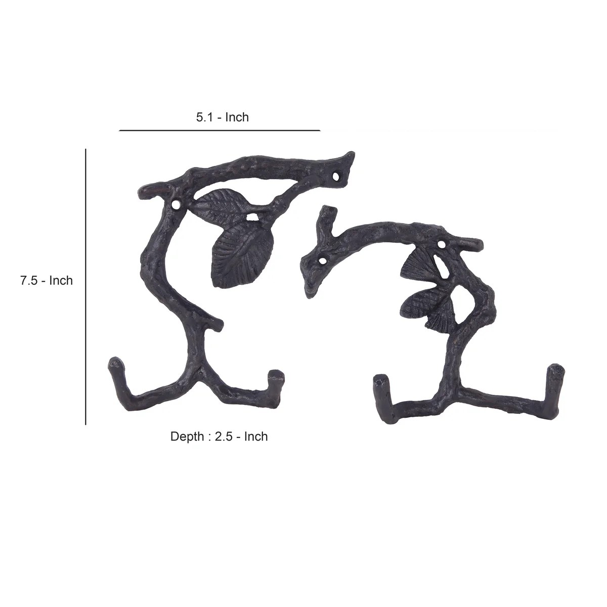 Black Wooden Branch Wall Hooks - Set of 2, Keyhole Hanging, Indoor/Outdoor, 7.5"H