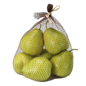 6 Artificial Green Pears in Net Bag - Realistic Plastic Fruit Decor for Dining Table, Kitchen, Home - 7x7x7 Inches