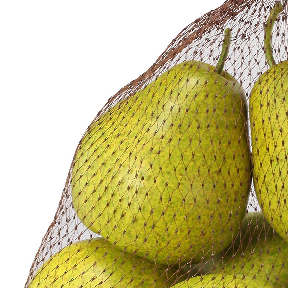6 Artificial Green Pears in Net Bag - Realistic Plastic Fruit Decor for Dining Table, Kitchen, Home - 7x7x7 Inches