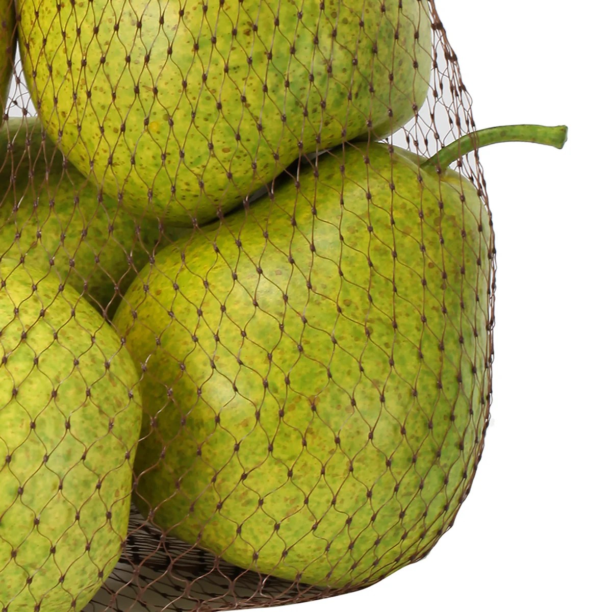 6 Artificial Green Pears in Net Bag - Realistic Plastic Fruit Decor for Dining Table, Kitchen, Home - 7x7x7 Inches