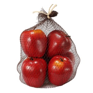 Red Artificial Apples in Net Bag - 6 Pack Plastic Fake Fruit Decorative Bowl Filler Home Kitchen Tabletop Decor 8x8x5 Inches