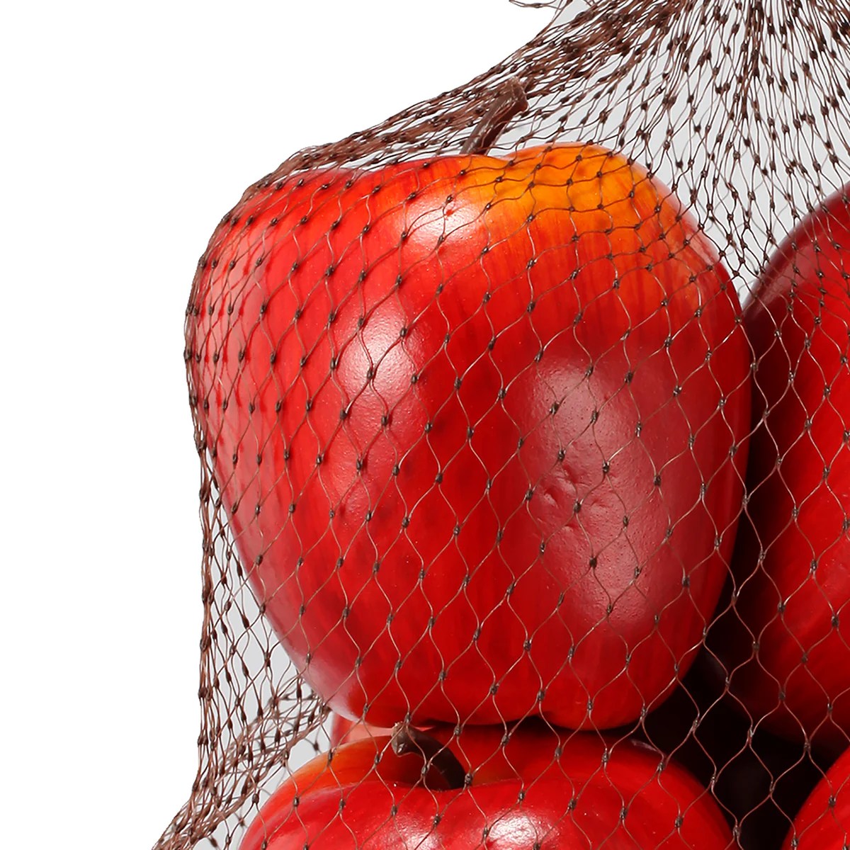 Red Artificial Apples in Net Bag - 6 Pack Plastic Fake Fruit Decorative Bowl Filler Home Kitchen Tabletop Decor 8x8x5 Inches