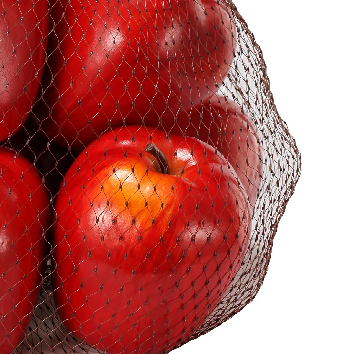 Red Artificial Apples in Net Bag - 6 Pack Plastic Fake Fruit Decorative Bowl Filler Home Kitchen Tabletop Decor 8x8x5 Inches