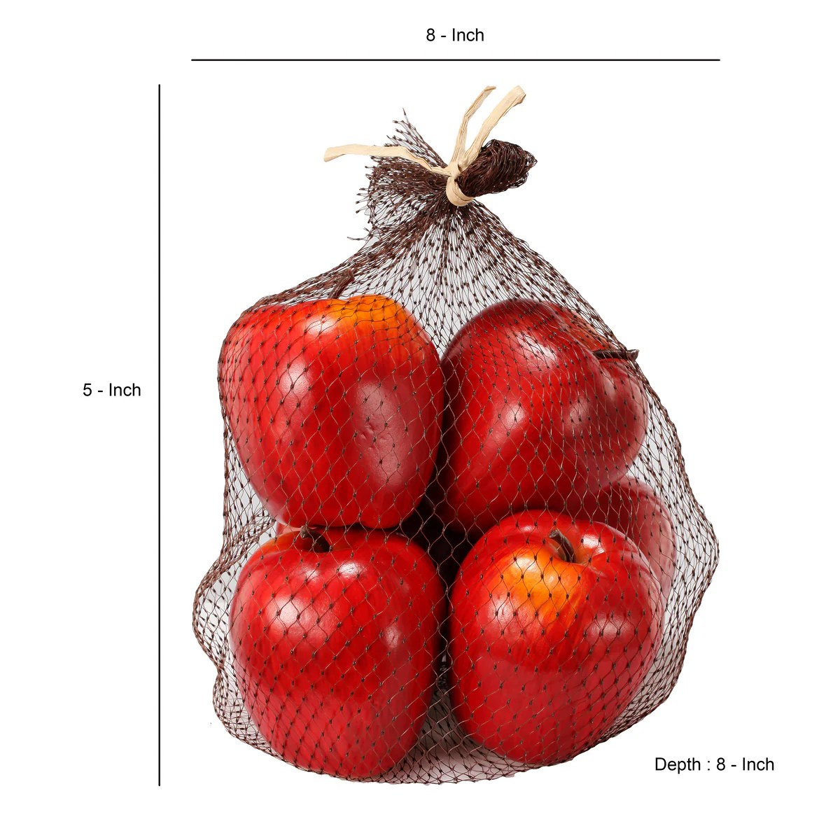 Red Artificial Apples in Net Bag - 6 Pack Plastic Fake Fruit Decorative Bowl Filler Home Kitchen Tabletop Decor 8x8x5 Inches