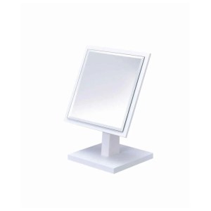 White Wooden Pedestal Makeup Mirror - Square Vanity Mirror for Cosmetic Counter, 9.25"H, All Nested