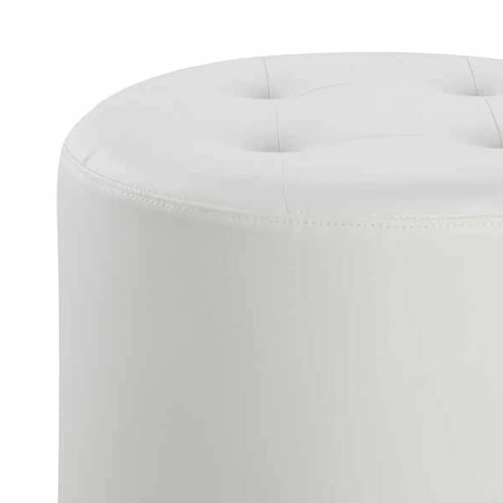 White Faux Leather Swivel Ottoman, Round Tufted Footrest, Contemporary Metal Accent Chair, 17.75"