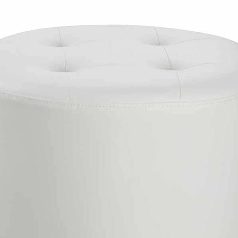 White Faux Leather Swivel Ottoman, Round Tufted Footrest, Contemporary Metal Accent Chair, 17.75"