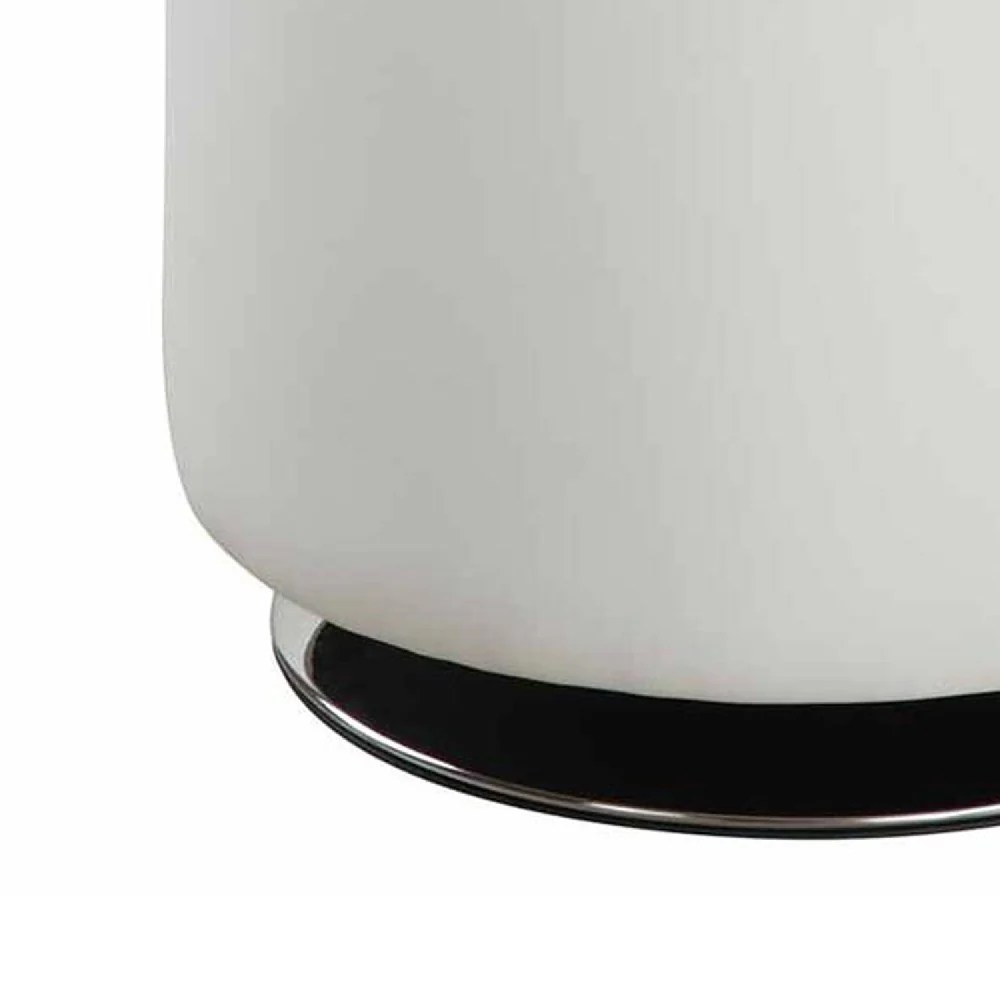 White Faux Leather Swivel Ottoman, Round Tufted Footrest, Contemporary Metal Accent Chair, 17.75"