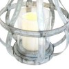 Rustic Farmhouse Metal Candle Lantern with Rope Handle, Glass Hurricane, Silver, 13.5"H