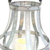 Rustic Farmhouse Metal Candle Lantern with Rope Handle, Glass Hurricane, Silver, 13.5"H