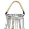 Rustic Farmhouse Metal Candle Lantern with Rope Handle, Glass Hurricane, Silver, 13.5"H