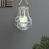 Rustic Farmhouse Metal Candle Lantern with Rope Handle, Glass Hurricane, Silver, 13.5"H