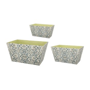 All Nested Blue & Beige Wooden Filigree Rectangular Storage Containers Set of 3 (Narrow Bottom) - Decorative Home Decor Accessories