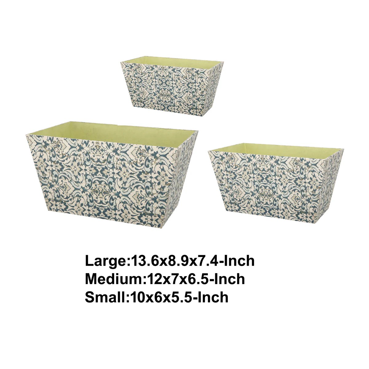 All Nested Blue & Beige Wooden Filigree Rectangular Storage Containers Set of 3 (Narrow Bottom) - Decorative Home Decor Accessories