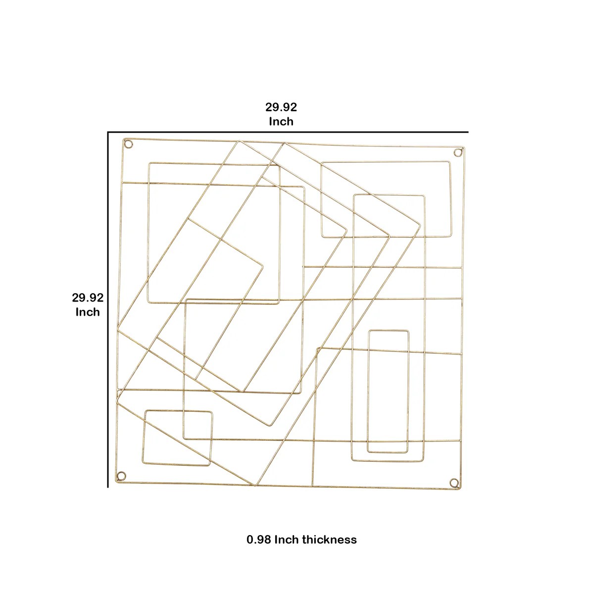 Gold Metal Wall Decor, Geometric Square Frame, Contemporary Home Accent, 30x30 Inch