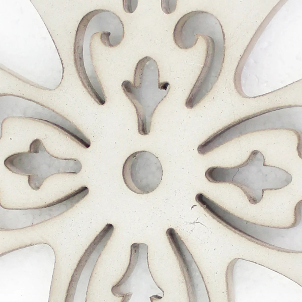White Wooden Cross Candle Holder with Scrolled Engravings - Wall Mounted, Traditional Style, 11.25"H