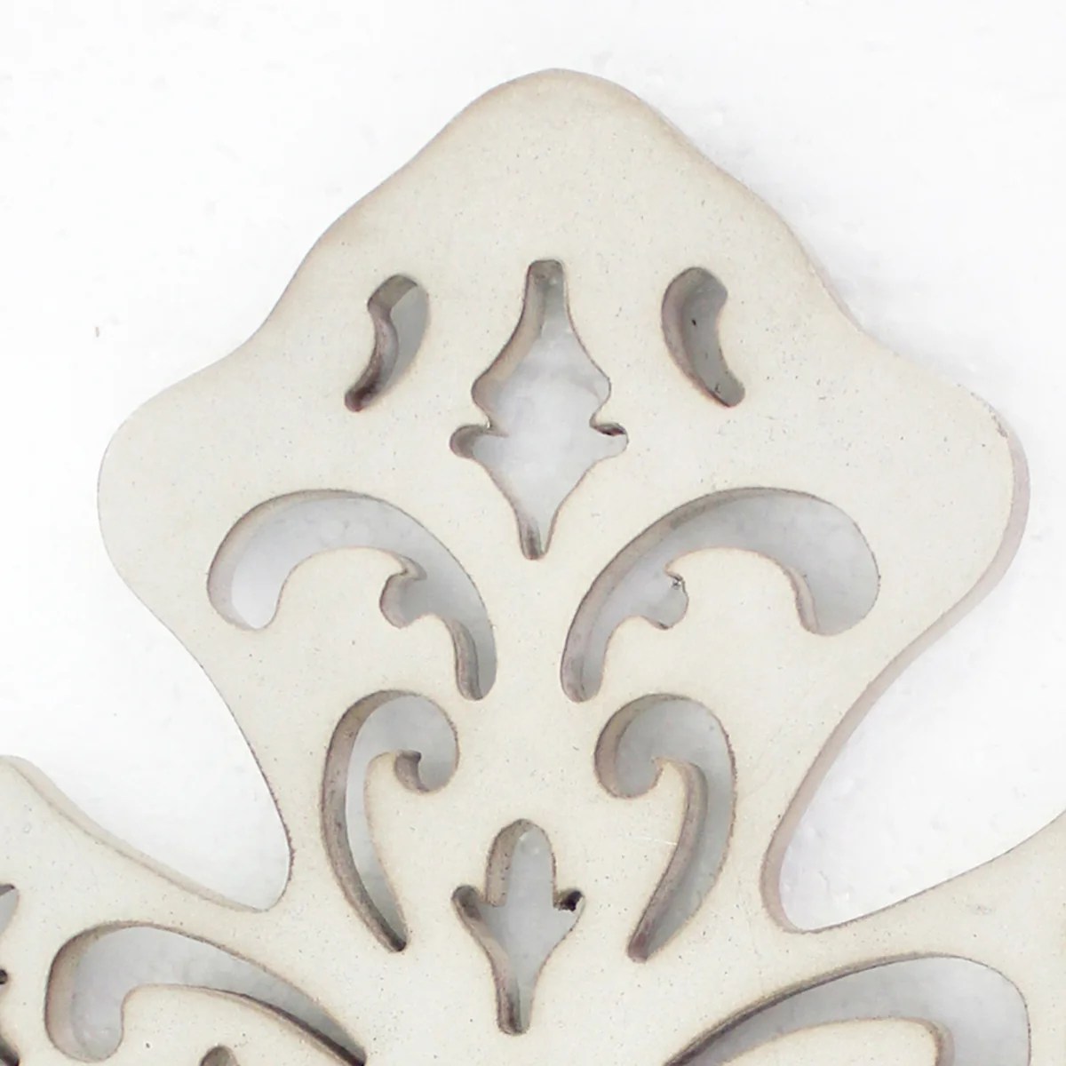 White Wooden Cross Candle Holder with Scrolled Engravings - Wall Mounted, Traditional Style, 11.25"H