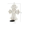 White Wooden Cross Candle Holder with Scrolled Engravings - Wall Mounted, Traditional Style, 11.25"H