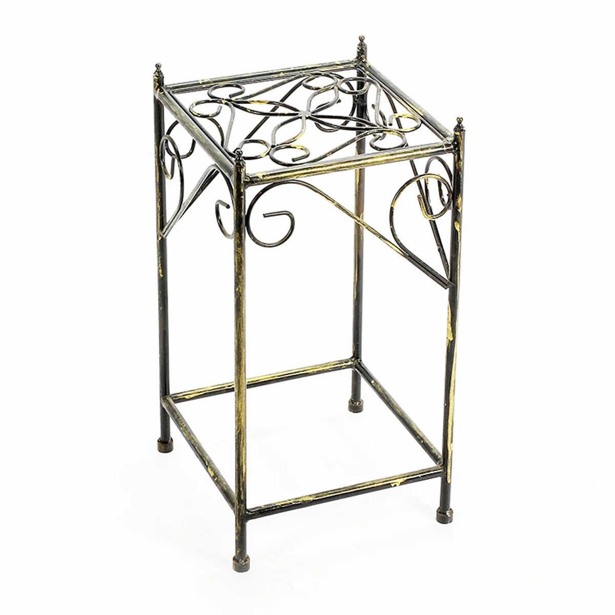 Industrial Black Metal Plant Stand with Gold Accents & Lattice Square Top - 20.5"H
