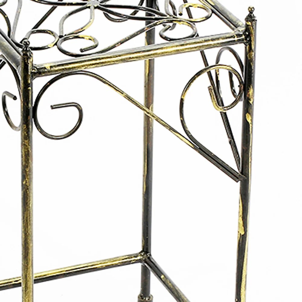 Industrial Black Metal Plant Stand with Gold Accents & Lattice Square Top - 20.5"H