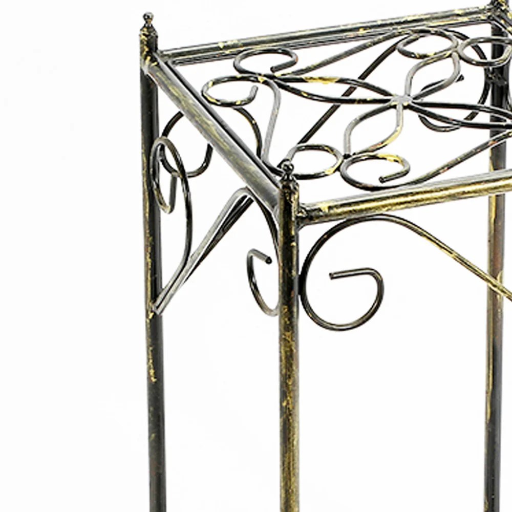 Industrial Black Metal Plant Stand with Gold Accents & Lattice Square Top - 20.5"H