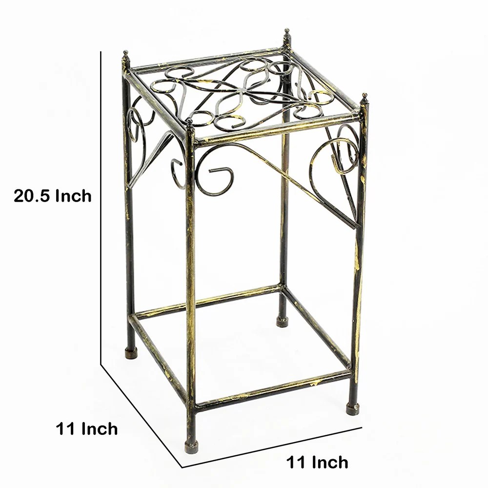 Industrial Black Metal Plant Stand with Gold Accents & Lattice Square Top - 20.5"H