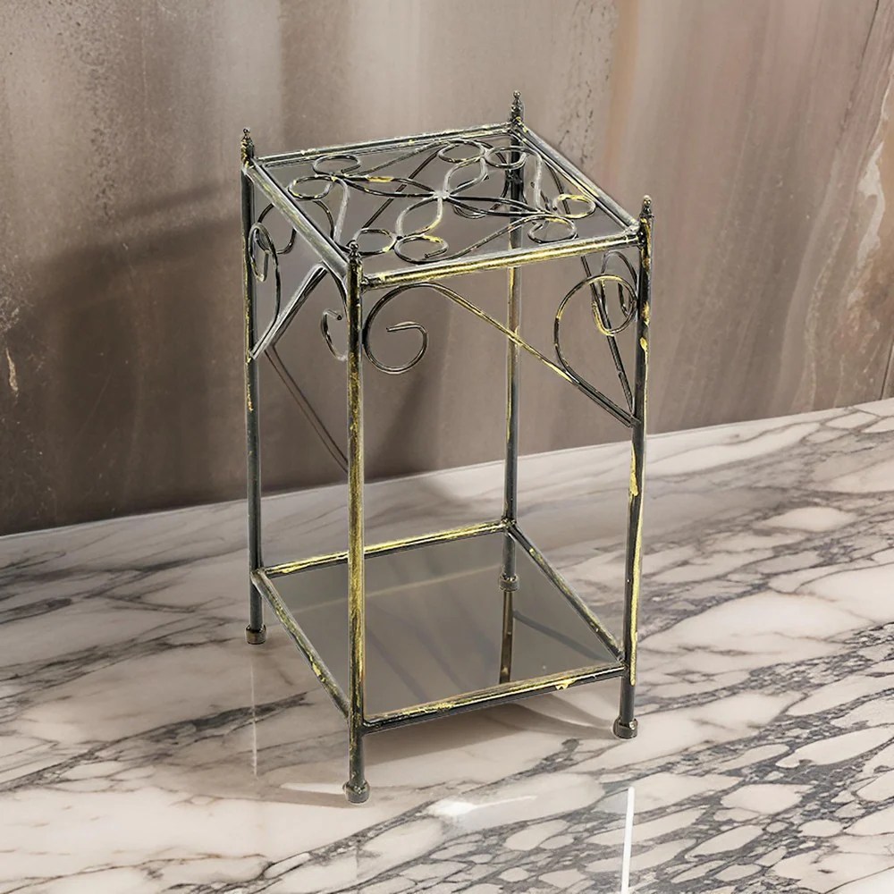 Industrial Black Metal Plant Stand with Gold Accents & Lattice Square Top - 20.5"H