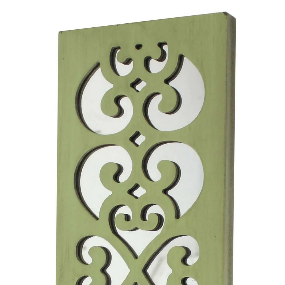 Quatrefoil Mirror Candle Holder, Green Wooden Tealight Holder, Floral Lattice Pattern, Decorative Home Decor, Tabletop Candle Stand