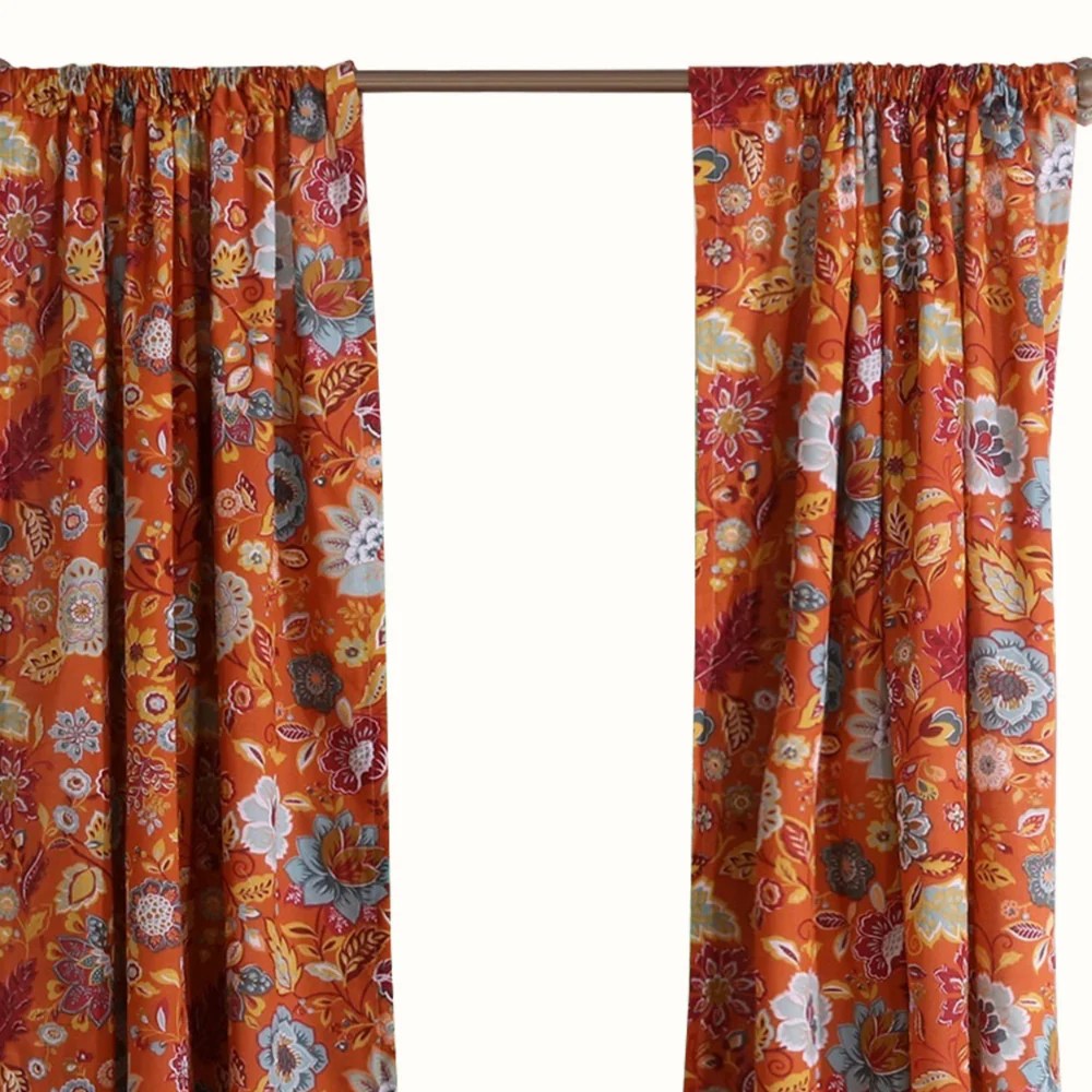 Floral Window Panel Set, 84x42 Inch Polyester Curtains with Tiebacks, Machine Washable, Lined for Privacy, Rod Pocket