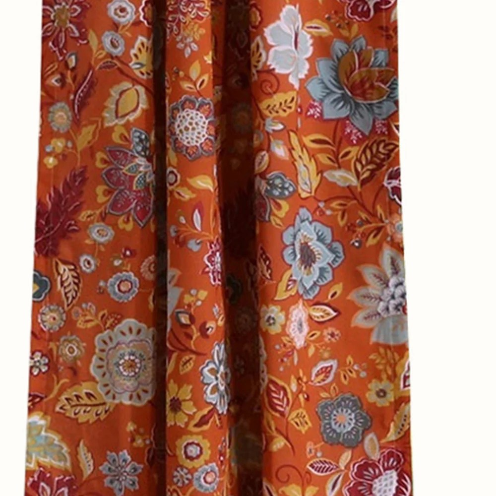 Floral Window Panel Set, 84x42 Inch Polyester Curtains with Tiebacks, Machine Washable, Lined for Privacy, Rod Pocket