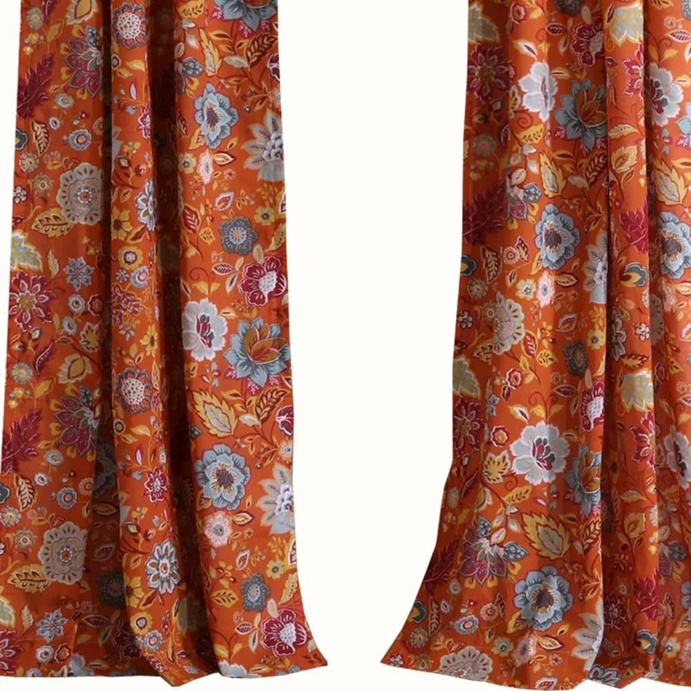 Floral Window Panel Set, 84x42 Inch Polyester Curtains with Tiebacks, Machine Washable, Lined for Privacy, Rod Pocket