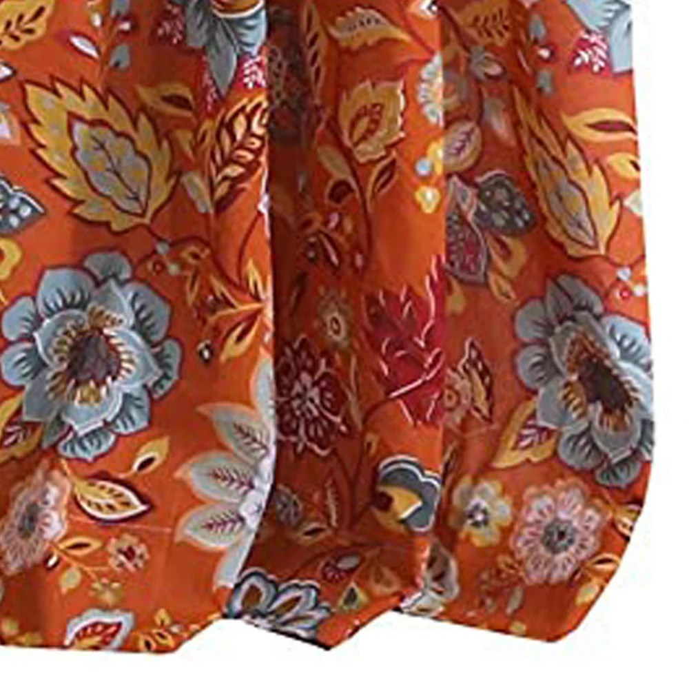 Paris Orange Floral Curtain Panels with Ties - 42x63 Inch, Lined, Machine Washable, 3 Inch Rod Pocket
