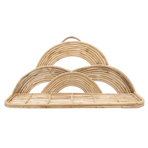 Rattan Farmhouse Wall Decor Tray, Brown, Semi-Circular Accents, 15x7x27 Inches, Hanging Shelf, Lattice Design