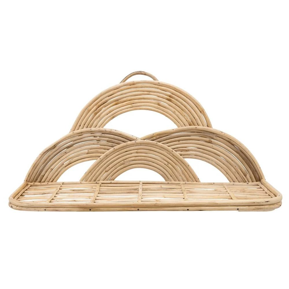 Rattan Farmhouse Wall Decor Tray, Brown, Semi-Circular Accents, 15x7x27 Inches, Hanging Shelf, Lattice Design